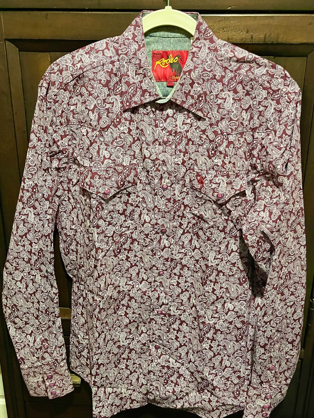 Rodeo MEN Paisley Western Shirt - Burgundy & White MEDIUM
